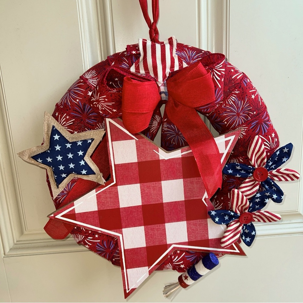 America patriotic memorial day Fourth of July handmade wreath, 14 inches